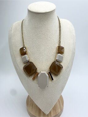 Vintage Charming Charlie Translucent Geometric Statement Necklace Brown & Gray